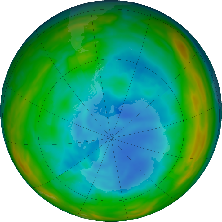 Antarctic ozone map for 29 July 2018